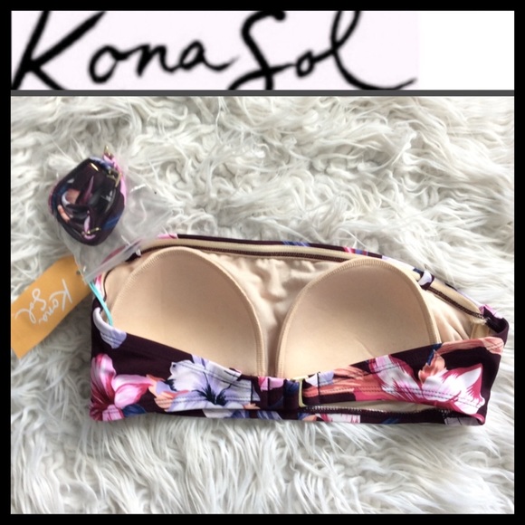 NWT Kona Sol Floral Bandeau Bikini Top - Picture 5 of 6